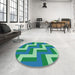 Round Patterned Dark Cyan Green Rug in a Office, pat2906lblu