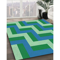 Patterned Dark Cyan Green Rug, pat2906lblu