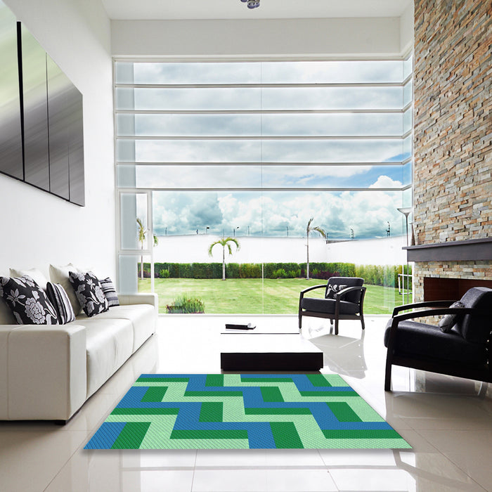 Square Patterned Dark Cyan Green Rug in a Living Room, pat2906lblu