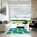 Square Patterned Dark Cyan Green Rug in a Living Room, pat2906lblu