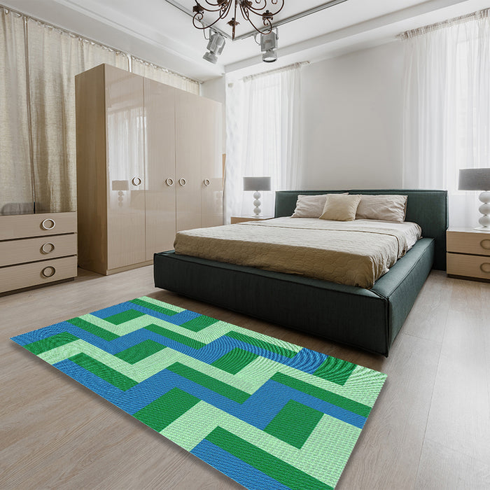 Patterned Dark Cyan Green Rug in a Bedroom, pat2906lblu