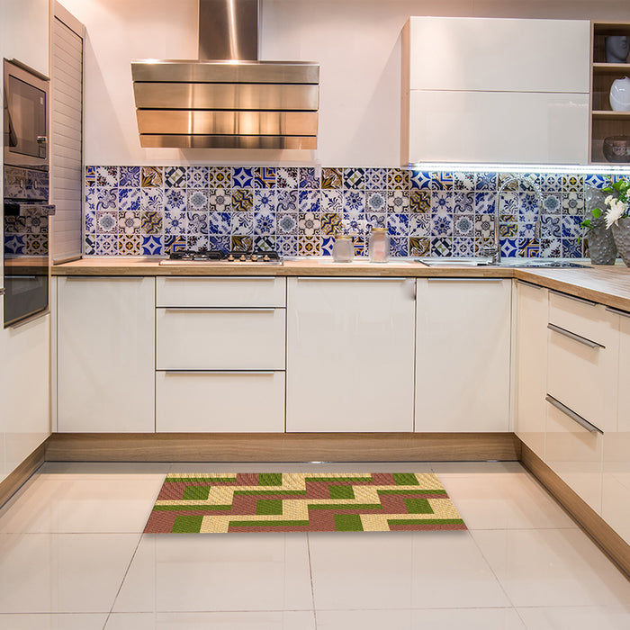 Patterned Mahogany Brown Rug in a Kitchen, pat2906org