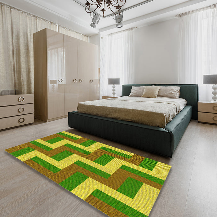 Patterned Pistachio Green Rug in a Bedroom, pat2906yw