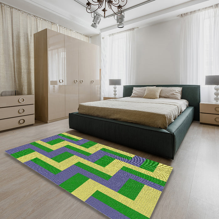 Patterned Green Novelty Rug in a Bedroom, pat2906