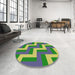 Round Machine Washable Transitional Green Rug in a Office, wshpat2906