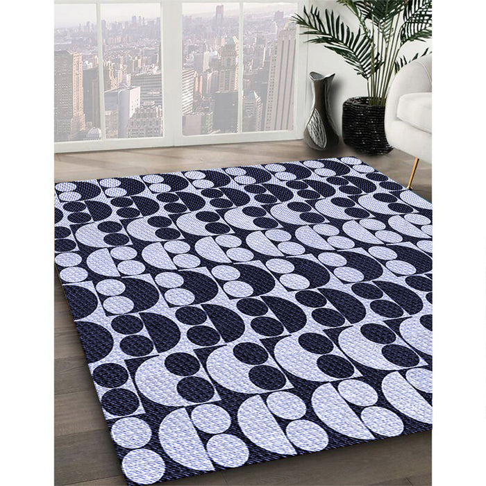 Patterned Night Blue Rug in Family Room, pat2907blu