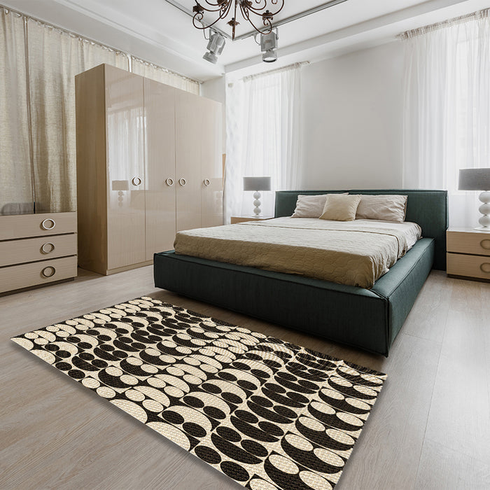 Patterned Midnight Gray Rug in a Bedroom, pat2907brn