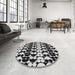 Round Patterned Midnight Gray Rug in a Office, pat2907gry