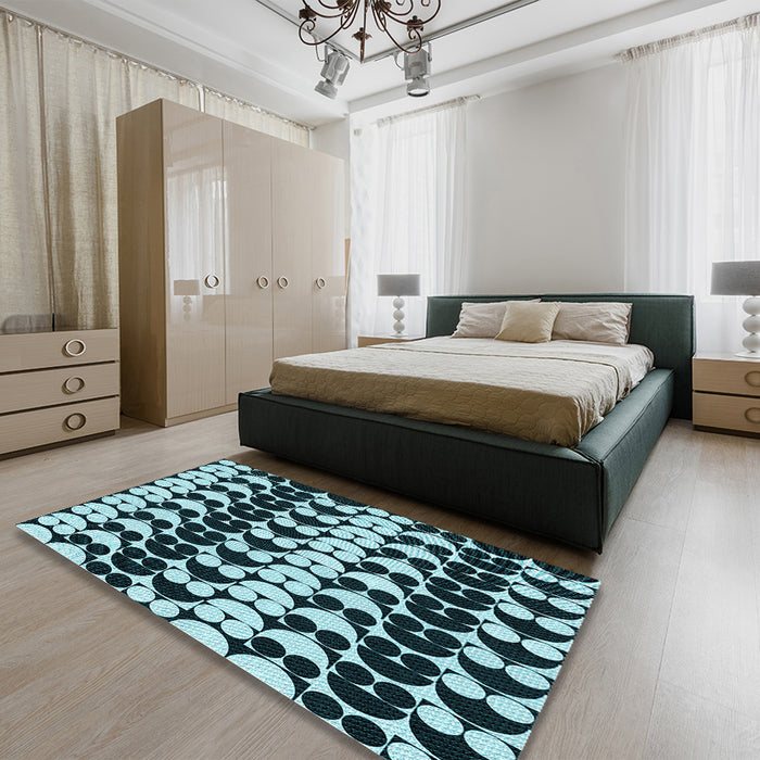 Patterned Deep Teal Green Rug in a Bedroom, pat2907lblu