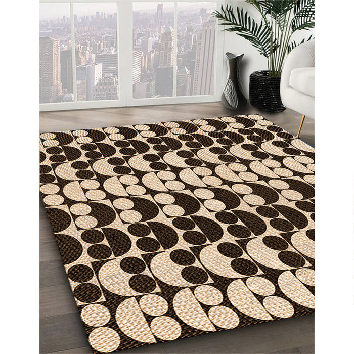 Patterned Black Brown Rug in Family Room, pat2907org