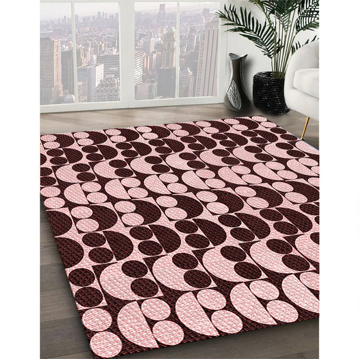 Patterned Baby Pink Rug in Family Room, pat2907rd