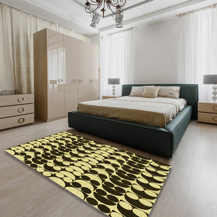 Patterned Midnight Gray Rug in a Bedroom, pat2907yw