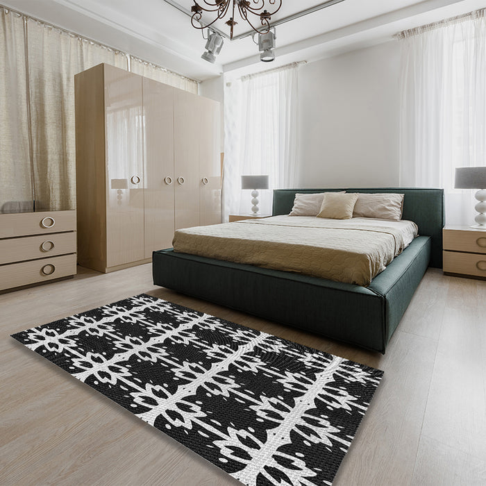 Patterned Cloud Gray Rug in a Bedroom, pat2908gry