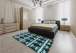 Patterned Deep Teal Green Rug in a Bedroom, pat2908lblu