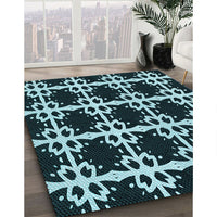 Patterned Deep Teal Green Rug, pat2908lblu