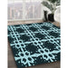 Patterned Deep Teal Green Rug in Family Room, pat2908lblu