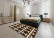 Patterned Black Brown Rug in a Bedroom, pat2908org