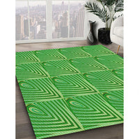 Patterned Dark Lime Green Rug, pat2909grn