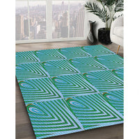 Patterned Turquoise Green Rug, pat2909lblu