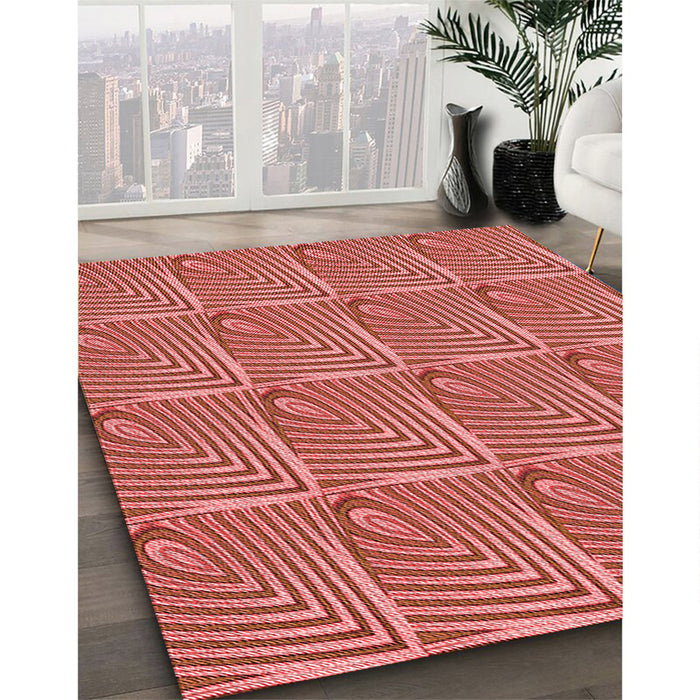 Patterned Red Rug in Family Room, pat2909rd