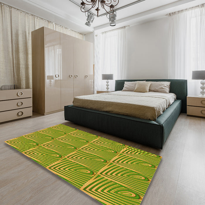 Patterned Pistachio Green Rug in a Bedroom, pat2909yw