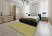 Patterned Golden Brown Yellow Rug in a Bedroom, pat2910brn