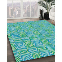 Patterned Turquoise Green Rug, pat2910lblu