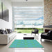 Square Patterned Turquoise Green Rug in a Living Room, pat2910lblu