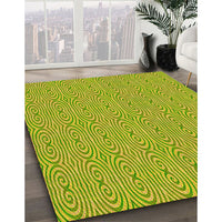 Patterned Dark Yellow Green Rug, pat2910yw