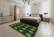 Patterned Dark Lime Green Rug in a Bedroom, pat2911grn