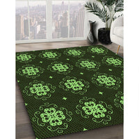 Patterned Dark Lime Green Rug, pat2911grn