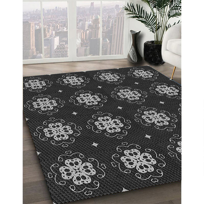 Patterned Midnight Gray Rug in Family Room, pat2911gry