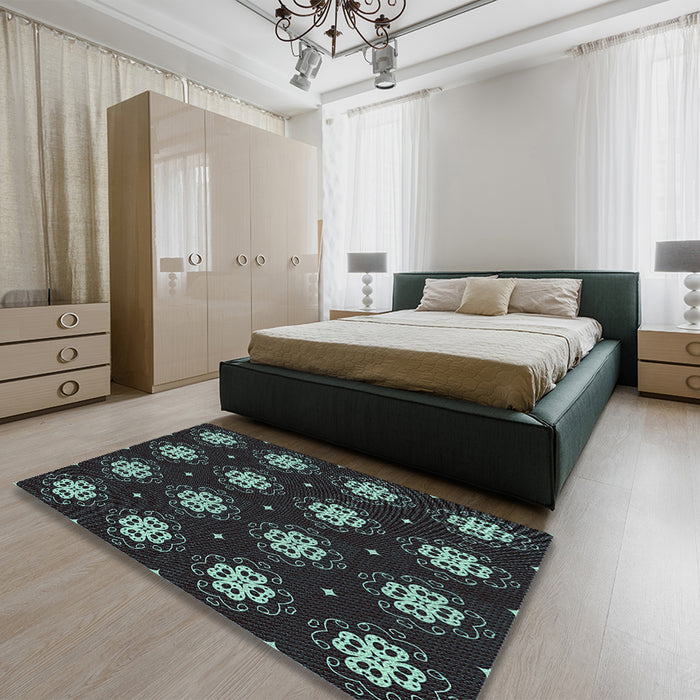 Patterned Sea Green Rug in a Bedroom, pat2911lblu