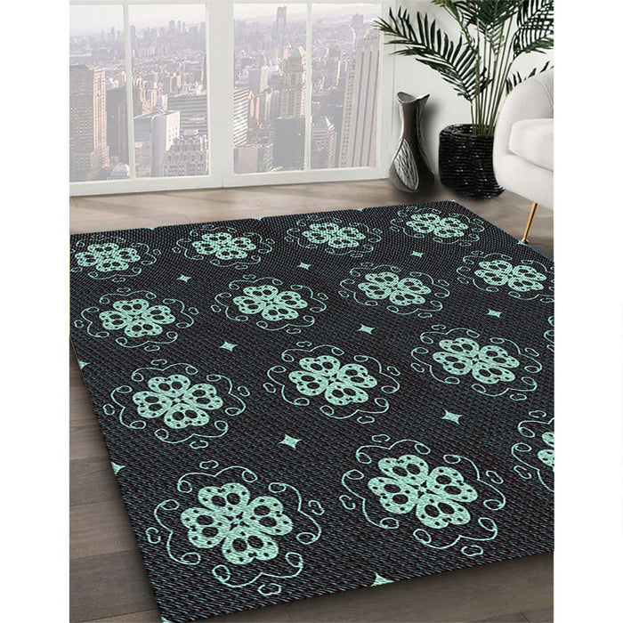 Patterned Sea Green Rug in Family Room, pat2911lblu
