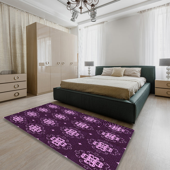 Patterned Orchid Purple Rug in a Bedroom, pat2911pur