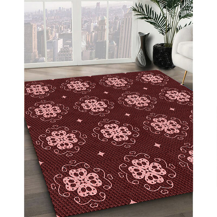 Patterned Cherry Red Rug in Family Room, pat2911rd