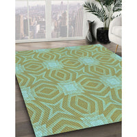 Patterned Olive Green Rug, pat2912lblu