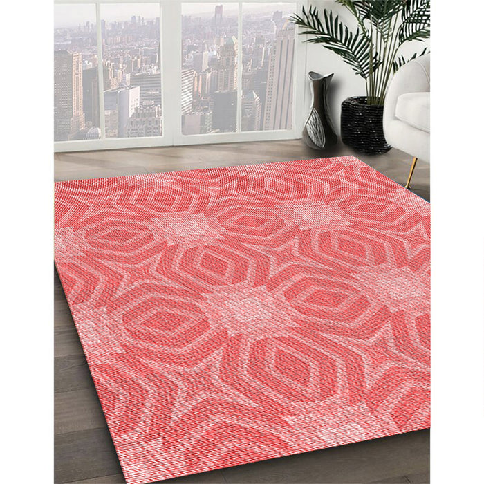Patterned Fire Red Rug in Family Room, pat2912rd