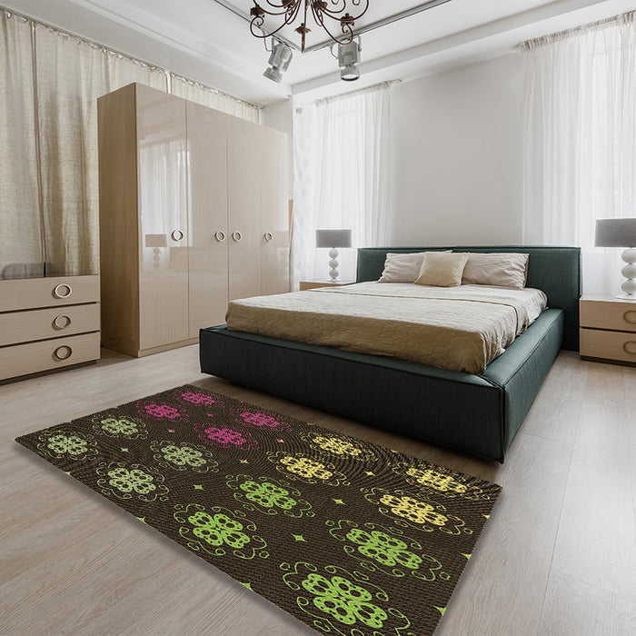 Patterned Oak Brown Rug in a Bedroom, pat2913brn
