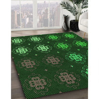 Patterned Dark Forest Green Rug, pat2913grn