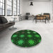 Round Patterned Dark Forest Green Rug in a Office, pat2913grn