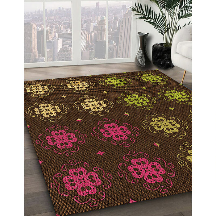 Patterned Red Rug in Family Room, pat2913org