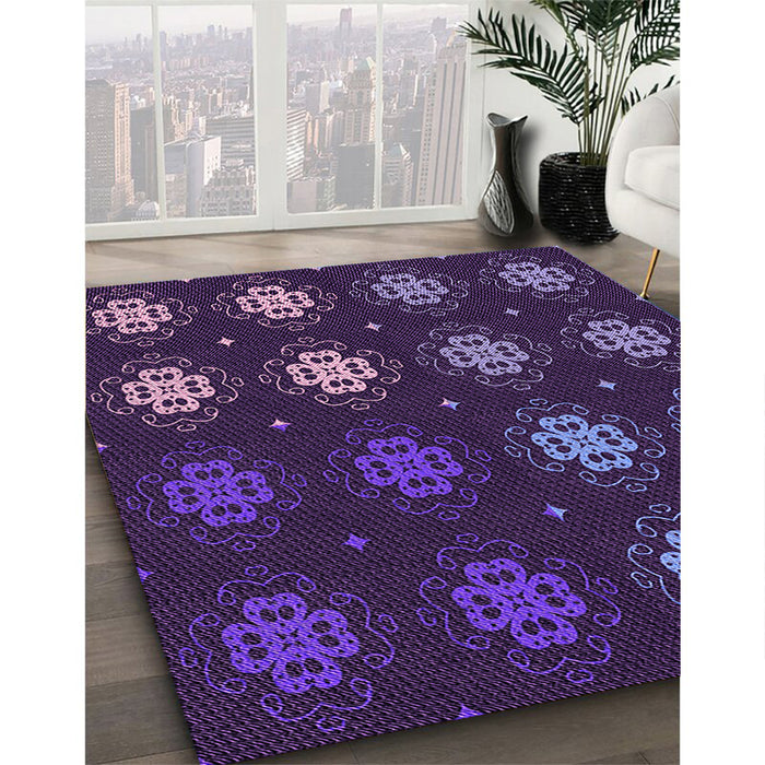 Patterned Dark Purple Rug in Family Room, pat2913pur