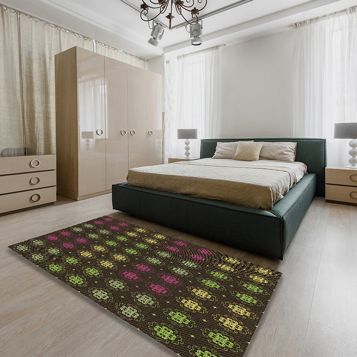 Patterned Oak Brown Rug in a Bedroom, pat2914brn