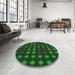 Round Patterned Dark Forest Green Rug in a Office, pat2914grn