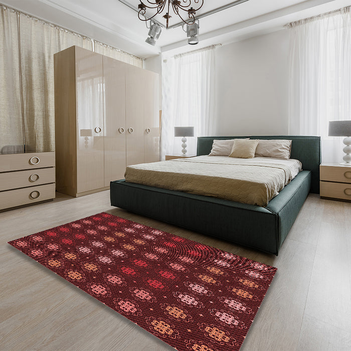 Patterned Red Rug in a Bedroom, pat2914rd