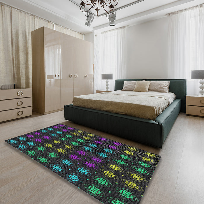 Patterned Green Novelty Rug in a Bedroom, pat2914