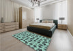 Patterned Aquamarine Green Rug in a Bedroom, pat2915lblu