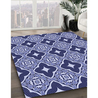 Patterned Denim Dark Blue Rug, pat2916blu