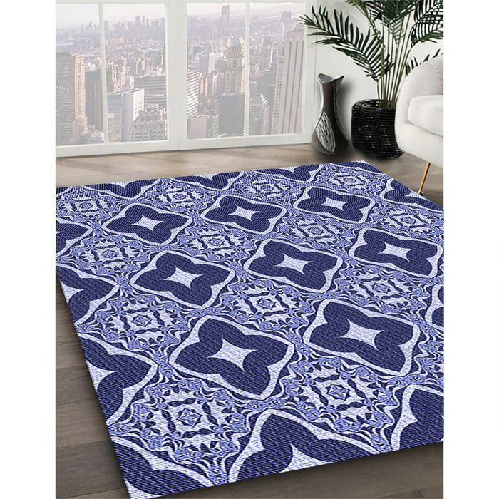 Patterned Denim Dark Blue Rug in Family Room, pat2916blu